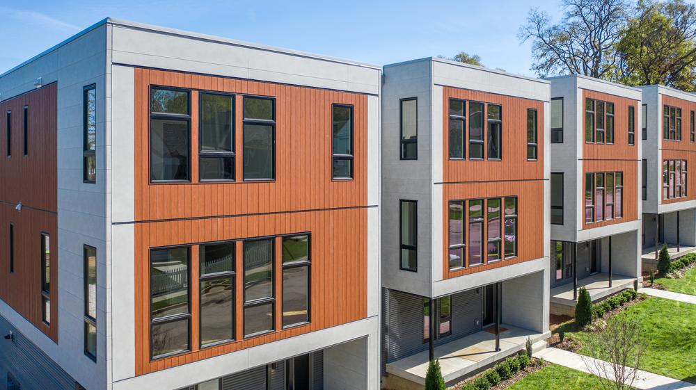 Nichiha&rsquo;s IndustrialBlock and VintageWood panels on a modern home development in Nashville, TN.