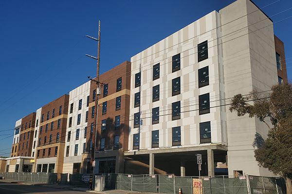 work-in-progress shot of the Hilton Garden Inn during construction with Illumination panels installed