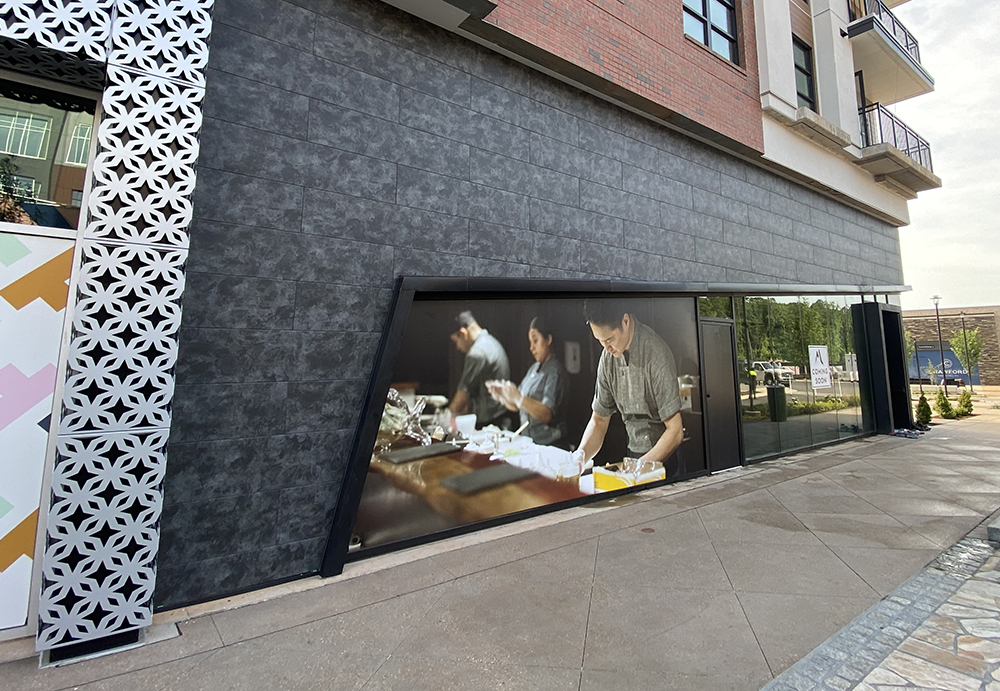Corbosa fiber cement wall panel in Shadow on a retail space in Raleigh