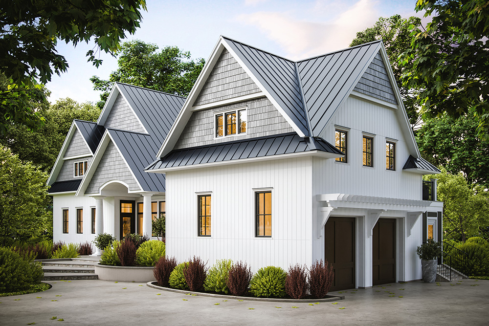 Beautiful, traditional house with white Latura V-Groove and gray Sierra Premium Shake from Nichiha