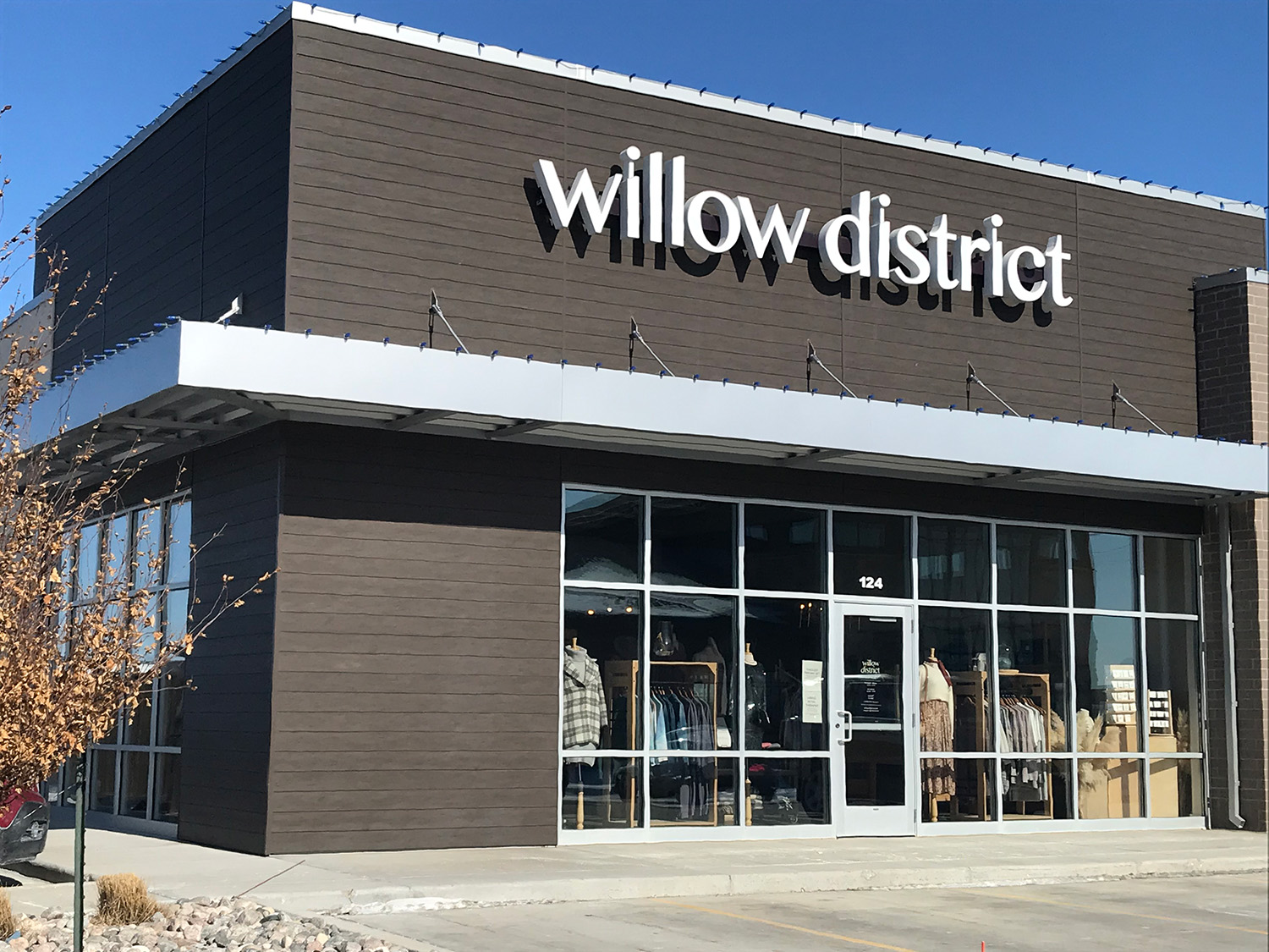 Willow District clothing store in Fargo with dark brown RoughSawn in Espresso
